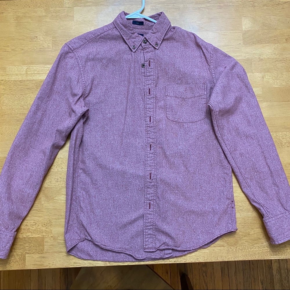 Red Button-Up Shirt.